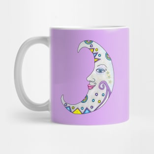 Abstract Fantasy Decorated Crescent Moon With Face Mug